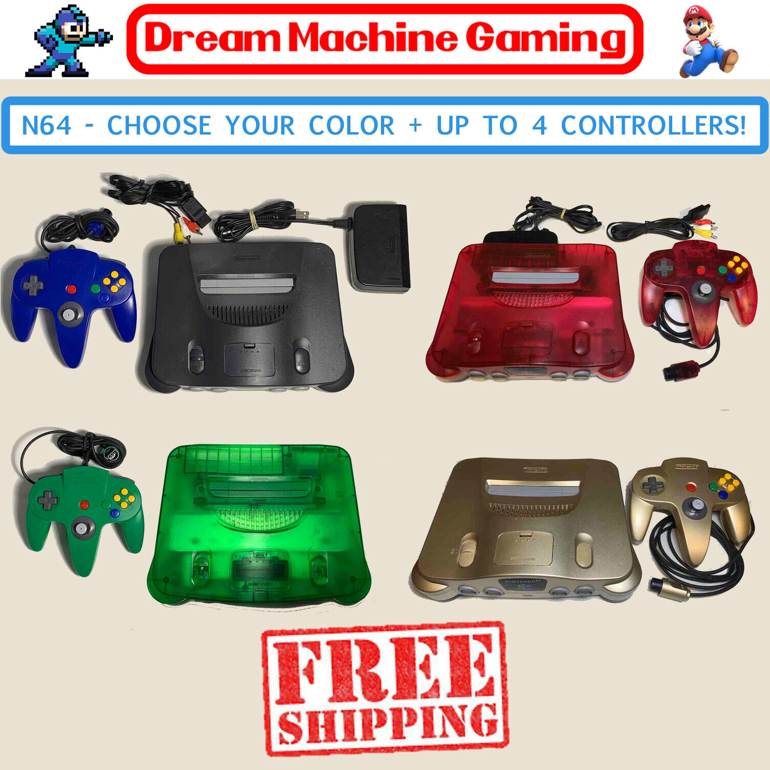 Nintendo 64 N64 Console Pick Your Color + up 4 AUTHENTIC controllers + Cords! | eBay