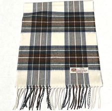 Soft Warm 100% CASHMERE SCARF Made in England Plaid Blue Cream Brown Lime #L103