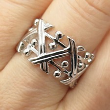 925 Sterling Silver "X" Bead Band Ring Size 8 3/4