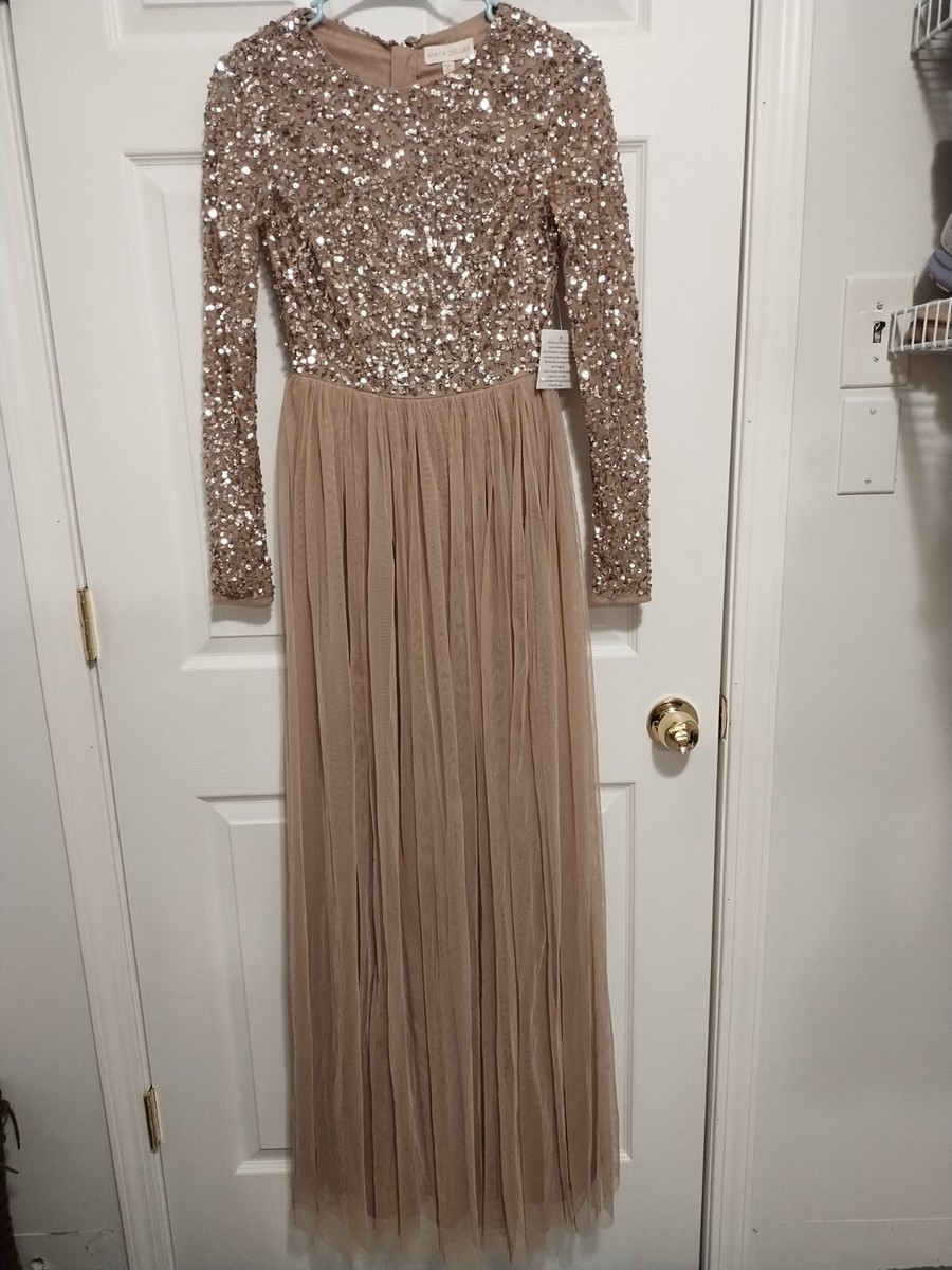 Maya Deluxe NWT $200 Retail Stunning Long Sequin Beaded Gown Maxi Dress  Formal | eBay