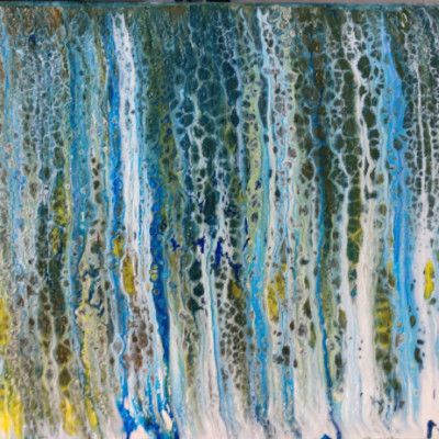 Waterfalls-Acrylic Paint Liquid  Pour Art Painting Blue, White, Brown, 10x8