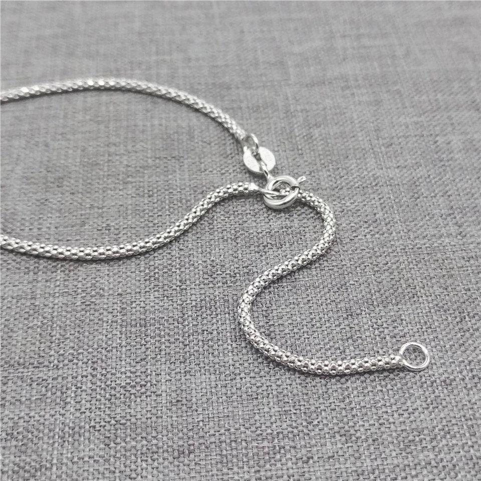 Cadena de palomitas de maíz ajustable de plata de ley 925 con chapado en rodio 1,5 mm 18 pulgadas Foto 3 de 4