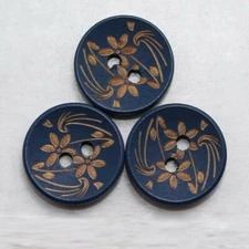 NEW 10 pcs. Navy Blue Wooden Sewing Buttons Two Holes with Flowers 15mm. New
