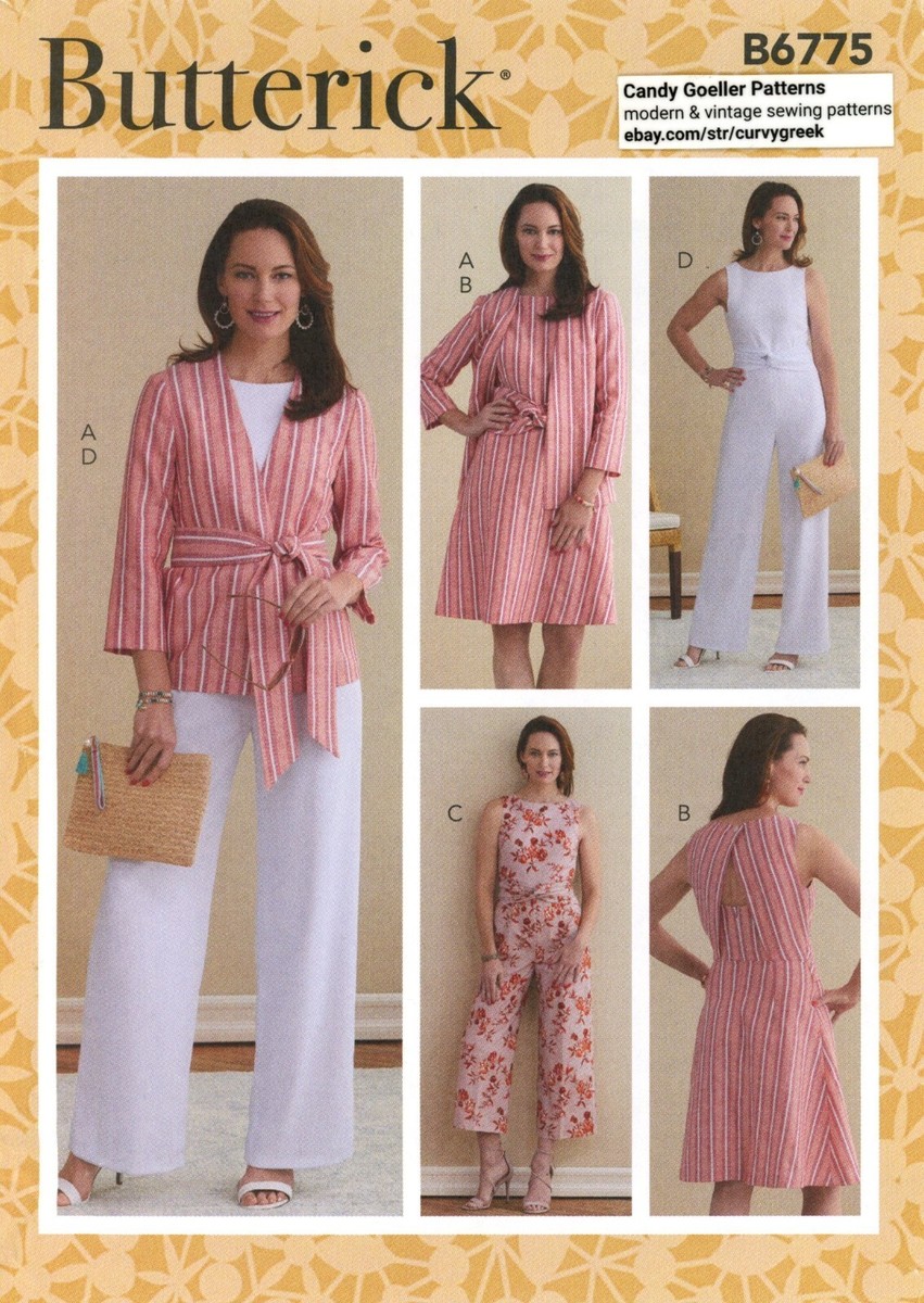 Butterick B6775 Wrap Jacket w Sash, Dress w Cutout Back, Jumpsuit
