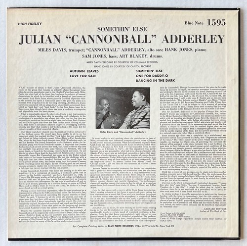 Julian Cannonball Adderley. Somethin' Else w/ Miles Davis BLP 1595 Blue Note LP - Picture 2 of 4