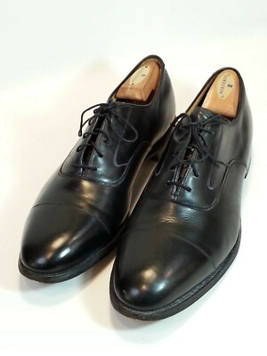 Vtg USA Made Johnston & Murphy ARISTOCRAFT Black Cap Toe Leather
