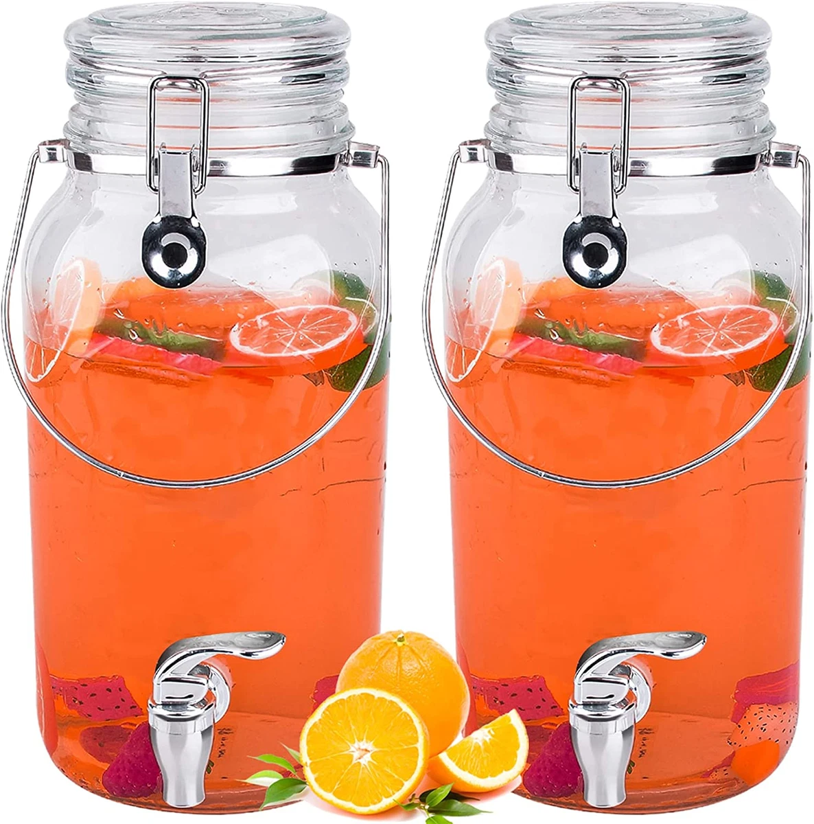 1 Gallon Glass Drink Dispensers for Party 2 Pack Beverage Dispenser with  Spigot