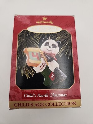 VINTAGE 1997 Hallmark Keepsake Ornament- Baby's Fourth 4th Christmas- Panda Bear