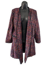Milly Womens Designer Tweed Lined Long Open Front Jacket Medium