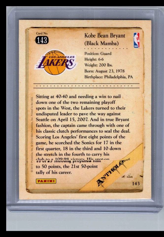 2012 Panini Kobe Anthology #143 Kobe Bryant MINT - Image 2 of 2