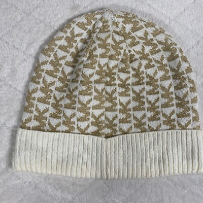 Michael Kors Cream & Gold Logo Beanie Hat Michael Kors Logo Beanie Women main image 2