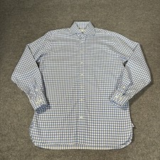 Ben Silver Dress Shirt Mens 15 34 Blue White Gingham Check Long Sleeve Button Up