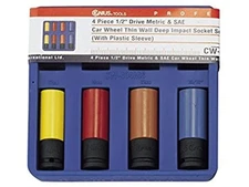 4 Piece Metric & Sae Car Wheel Thin Wall Deep Impact Socket Set Cw-404Ms