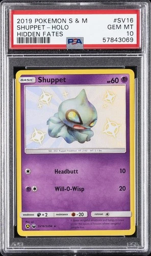 2019 POKEMON SUN & MOON HIDDEN FATES #SV16 SHUPPET-HOLO PSA 10