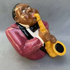 Vintage 1996 Clay Art Jazz Player Cookie Jar, Hand Painted, San Francisco Exc+