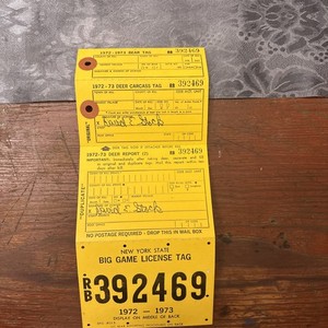 1972-73 NY Big Game License Tag, Deer  And Bear