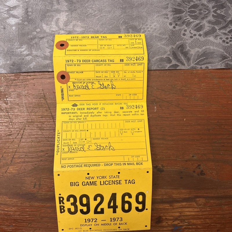 1972-73 NY Big Game License Tag, Deer  And Bear