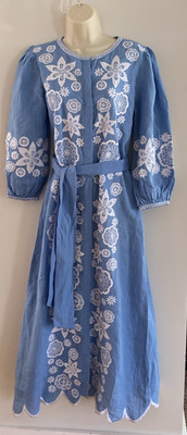 Asha by Ashley McCormick Linen FRENCH BLUE PALOMA Dress XS 2-4 Embroidered NWOT