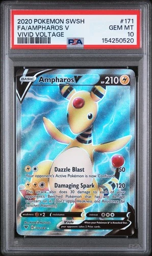 2020 POKEMON SWORD & SHIELD VIVID VOLTAGE #171 FULL ART/AMPHAROS V PSA 10