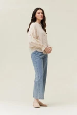 GRADE & GATHER Cream Eyelet Long Sleeve Button-up Top