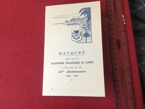 ** 1951   MENU * HOTEL ? * CANNES  * PHILATELIC SOCIETY * ORIGINAL STAMPS