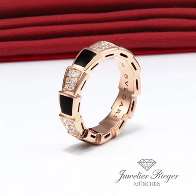Bulgari Ring Serpenti Viper Rosegold 750 Gr 54 Onyx Diamanten Brillanten Gold - Bild 1 von 3