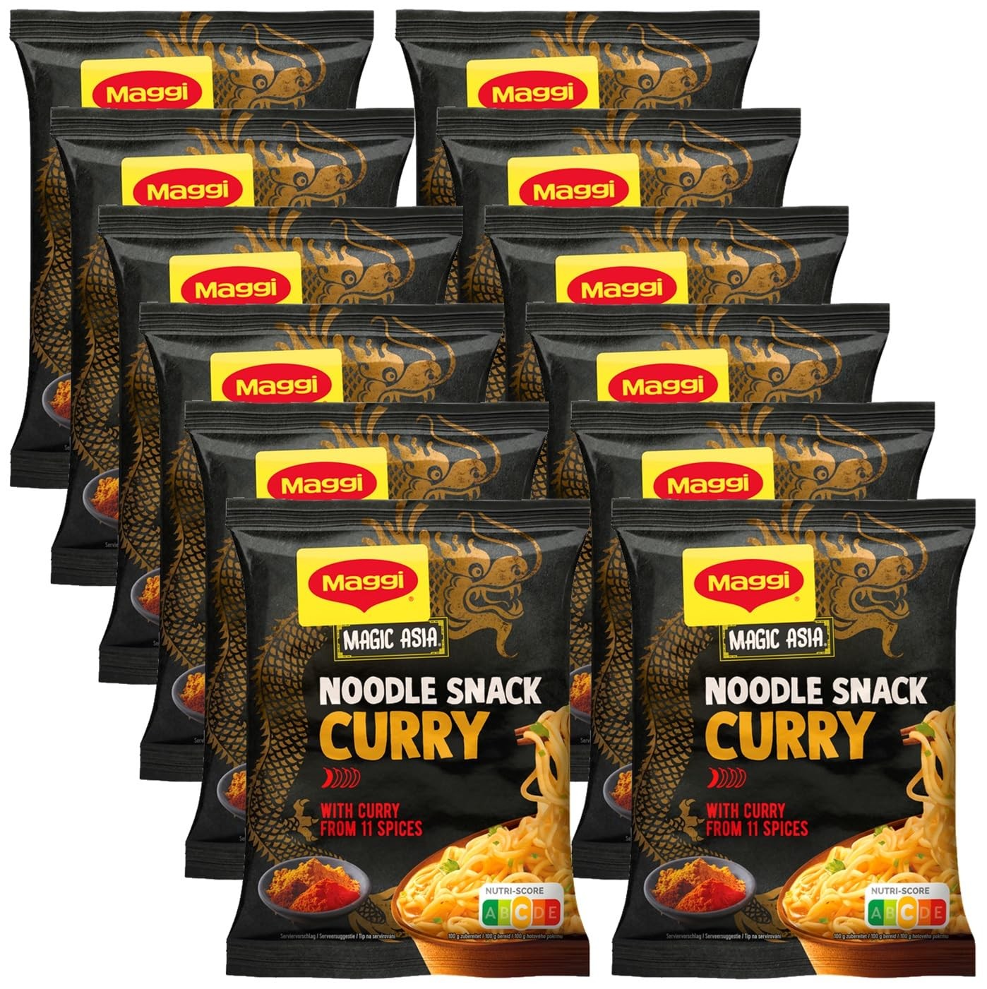 Maggi Magic Asia Instant Nudel Snack Curry, asiatisches Fertiggericht, 12er