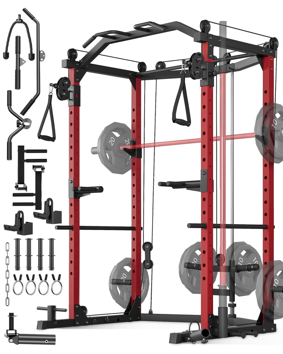 Power Cage Multi-Functional Squat Rack with Cable Crossover System