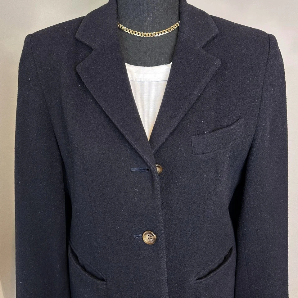 L L Bean Blazer Women 10 Petite Black Wool Cashmere Tailored Made USA Academia - Image 2 of 4