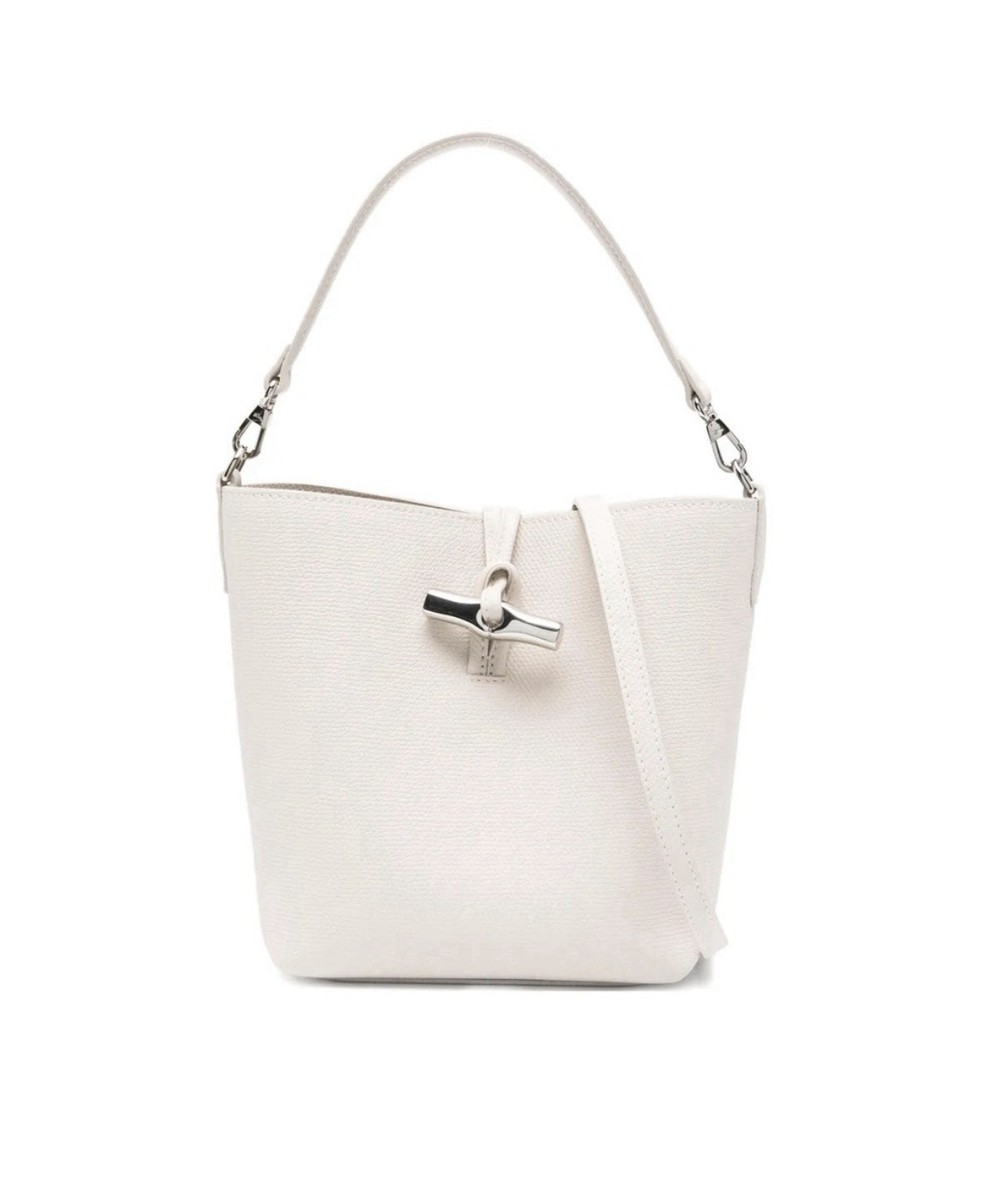 Longchamp Le Roseau Clasp-Detail White Leather Small Bucket Bag | eBay