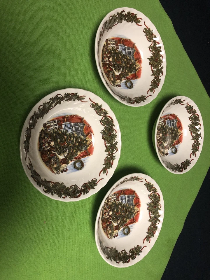 Queens Christmas Morning Cereal/Dessert Bowls 6.50” Set Of 4 Scallop/Swirl - Image 2 of 4