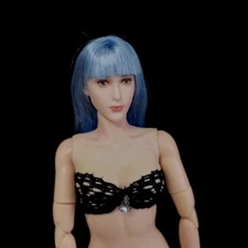 1/6 Blue Hair Auto Salon Girls Head Carved Model Fit 12'' Action Figure