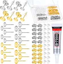 Earring Posts Kit with Backs & Jewelry Glue for DIY Stud Earrings