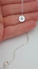Compass Necklace Sterling Silver Small 925 18" chain small tiny pendant charm
