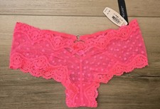 NWT Vintage Victoria's Secret Neon Pink Sheer Dotted Mesh Lace Cheeky Panties XS