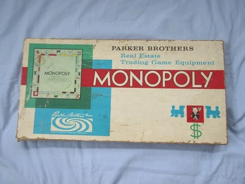 Vintage Monopoly Board Game In Box Parker Brothers 8 Metal tokens - not complete