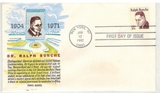 GUNDEL HANDPAINTED FDC 1860 DR RALPH BUNCHE AMERICAN DIPLOMAT