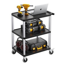 3 Shelf Utility Cart 300 lbs Capacity 27.6x18.1 Inch Service Cart with Wheels