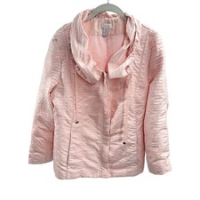 Chico's Light Pink Collared Drawstring Zip Jacket Tufted Collar Size 2 US 12