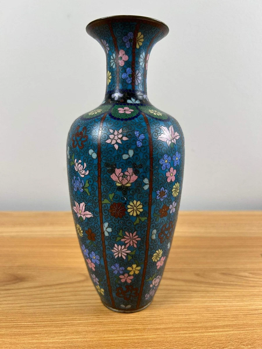 蓝色景泰蓝日本古董花瓶| eBay