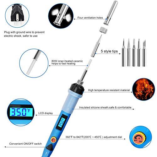 80W Digital LCD Soldering Iron Kit - Adjustable Temperature Solder Gun With ON/OFF Switch, Fast Heating For Electronics, Circuit Boards & DIY Repairs