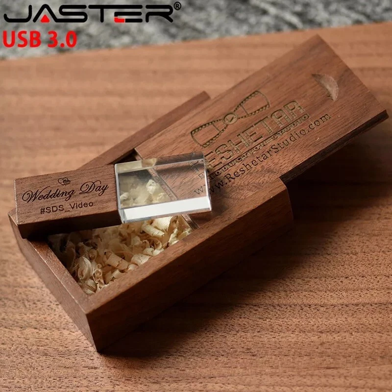 Personalised Custom Laser Engraved Dark Wood Glass USB with Gift Box 32GB
