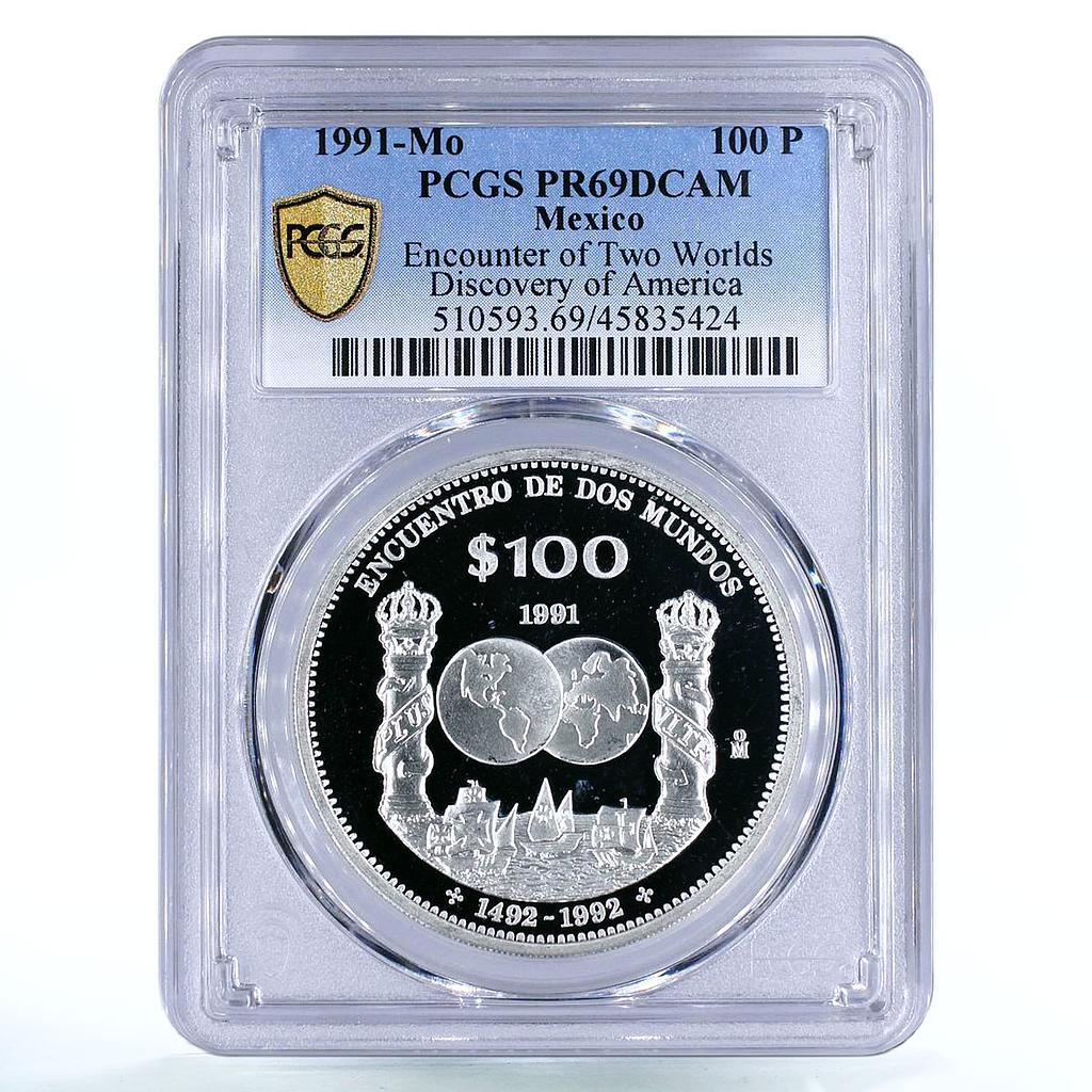 Mexico 100 pesos Encounter of Two Worlds Ships PR69 PCGS silver