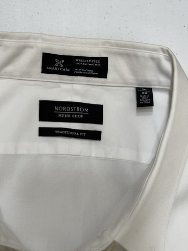Camisa de vestir Nordstrom blanca de manga larga con botones calce tradicional para hombre 20/36 - Imagen 5 de 10