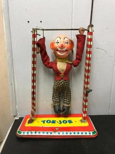 VINTAGE TOE JOE TIN LITHO FLIPPING ACROBAT 1950'S OHIO ART CLOWN CIRCUS PARTS