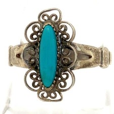 Vintage Sterling Silver Native American Turquoise Stone Filigree Ring Band sz 8