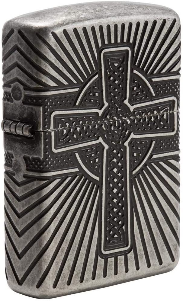 Zippo MultiCut Engraved Antique Silver Armor Celtic Cross Design