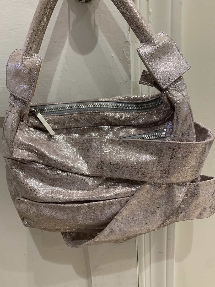 fendi Metallic Purple Iridescent Leather Pleated Shoulder