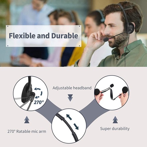 USB Headphone Headset with Mic Noise Cancelling for PC Laptop Office Chat Call - Picture 6 of 11
