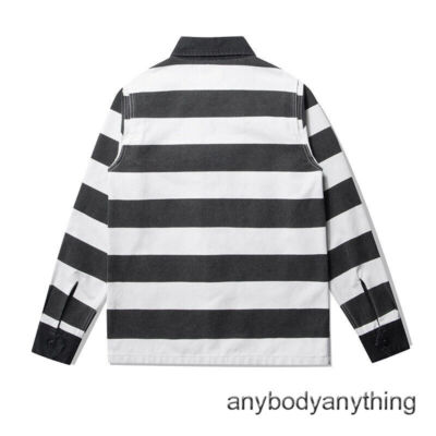 Prison Stripe Jacket 16oz Canvas Men Rugged Style Motorcycle Biker